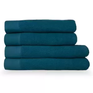 Image of Textured Weave 4 Piece Bath Towel/Sheet Towel Set Blue
