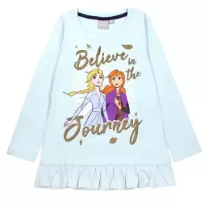 Image of Frozen II Girls Believe In The Journey Frill Long-Sleeved T-Shirt (7-8 Years) (Ice Blue)