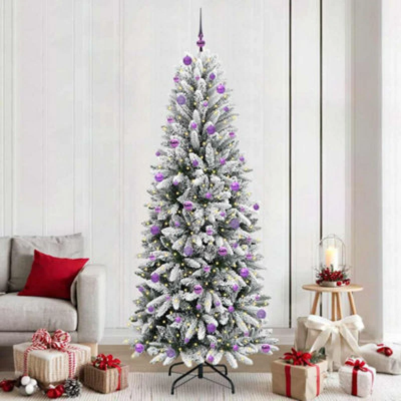 Image of vidaXL Artificial Christmas Tree with 300 LEDs, Lilac Balls White 93 x 93 x 240 cm, White 3396075