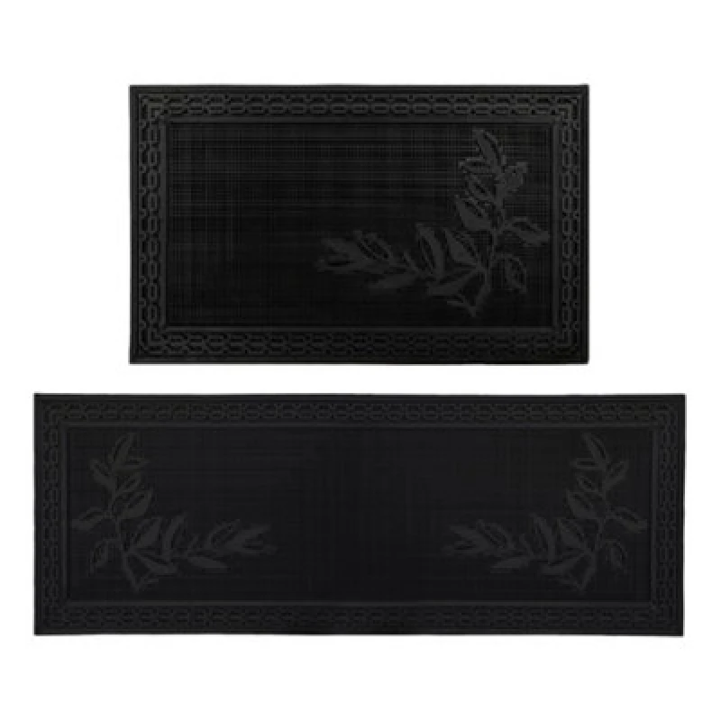 Image of JVL JVL Foliage Rubber Scraper Doormat and Patio Mat Black