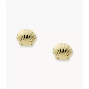 Image of Fossil Womens Georgia By The Shore Gold-Tone Stainless Steel Shell Stud Earrings - Gold