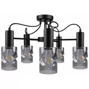 Image of Keter Inger Multi Arm Semi Flush Ceiling Light Black, 60cm, 5x E27