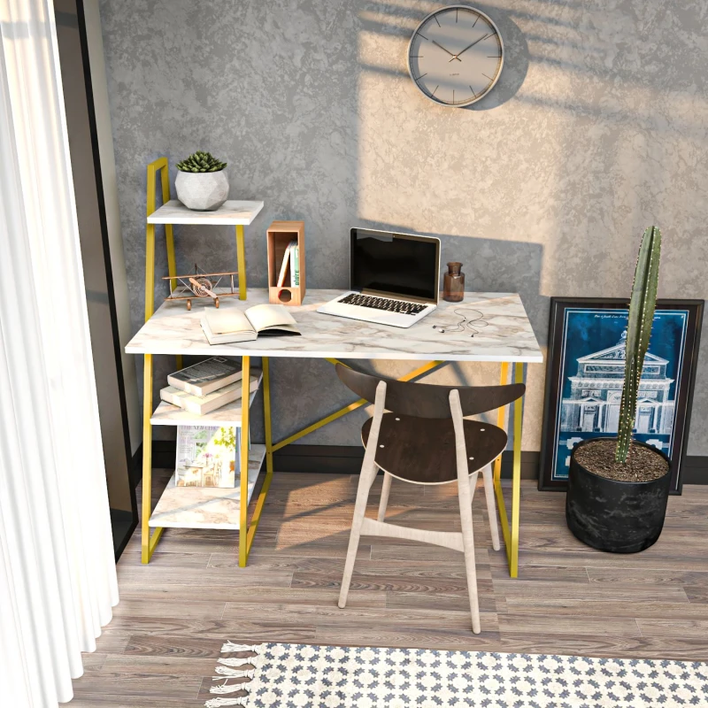 Image of Decorotika Admira Metal Leg Writing Study Work Desk Workstation in Beige Beige Unisex