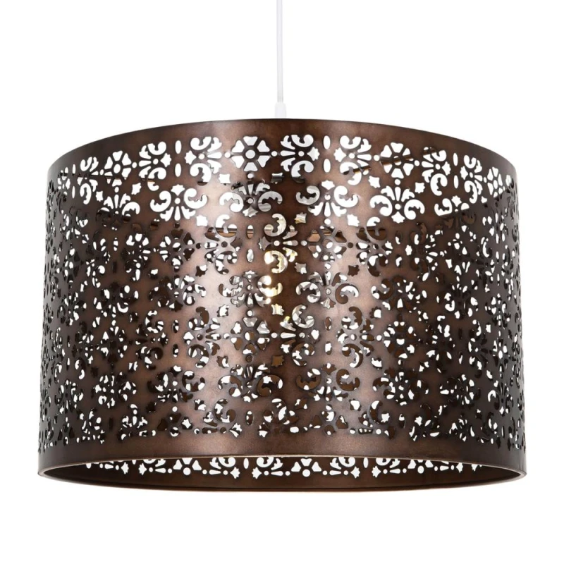 Image of Happy Homewares Moroccan Designed Large Bronze Metal Pendant Shade with Floral Decor Size: 16" Bronze Unisex 16"