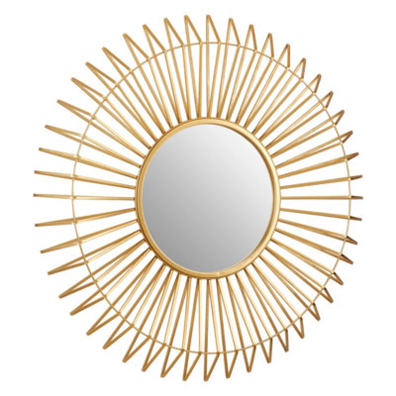 Image of Orsina Round Gold Wall Mirror, Sunburst Design Bevelled Mirror For Living Room, Metallic Wall Accent, Gold Mirror