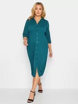 Image of Yours Collared Dress Self Print, Green, Size 16, Women