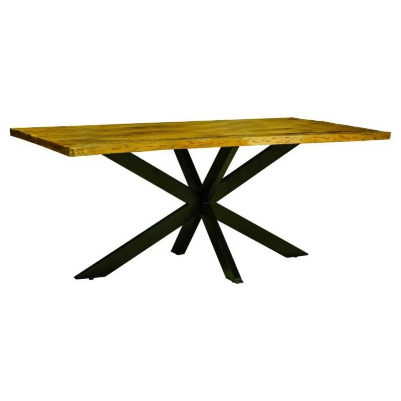 Image of Jaipur Furniture Ltd Kerela Artificial Edge Spider Leg Dining Table - Mango Wood/Iron - L100 x W200 x H76cm - Mango PP Saw Finish in Brown Brown Unis
