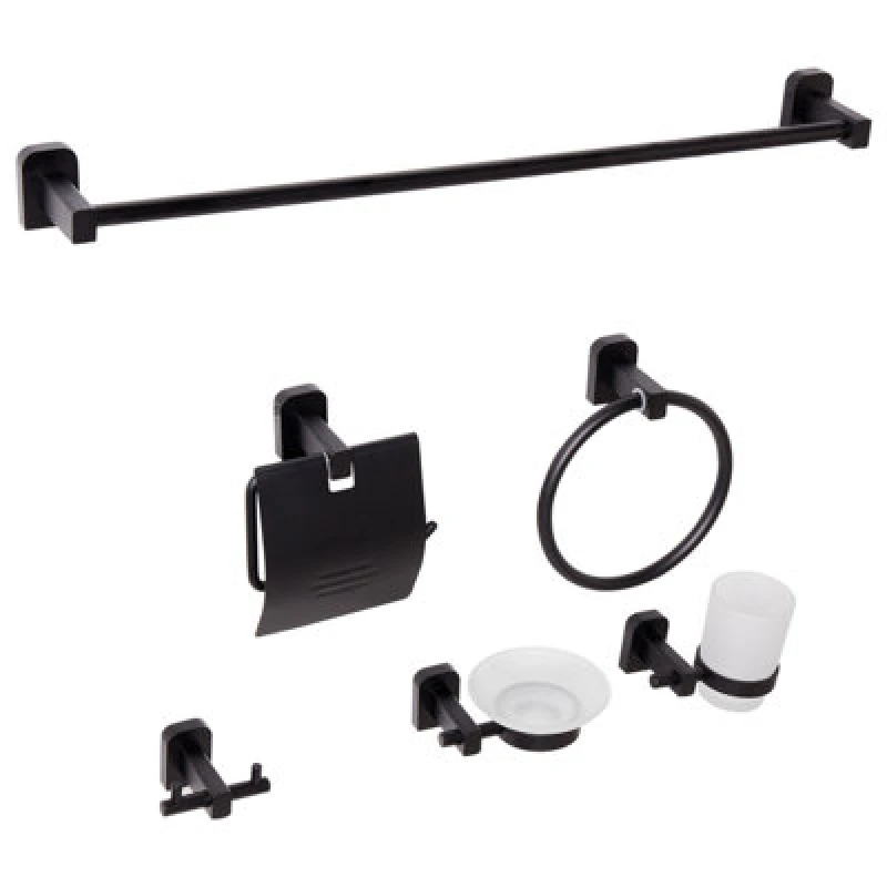 Image of Beliani 6 Piece Bathroom Hardware Set Pocone With Towel Bars And Hooks Black
