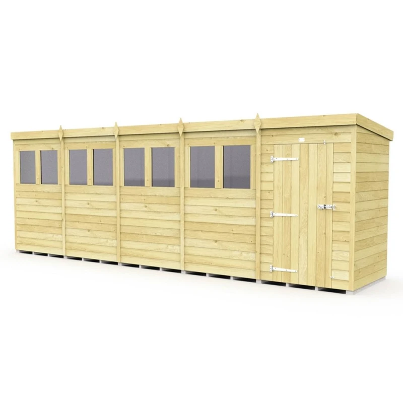 Image of Buttercup Farm 20 x 5 Feet Pent Shed - Single Door W/ Windows - L147 x W589 x H201cm in Brown Brown Unisex