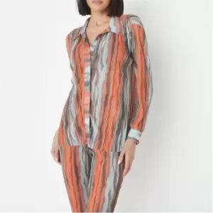 Image of Missguided Co Ord Abstract Mesh Plisse Oversized Shirt - Multi
