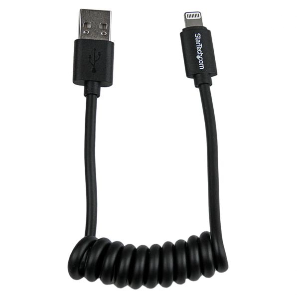 Image of StarTech 0.3m 1ft Coiled Apple 8 Pin Lightning to USB Cable Black PC