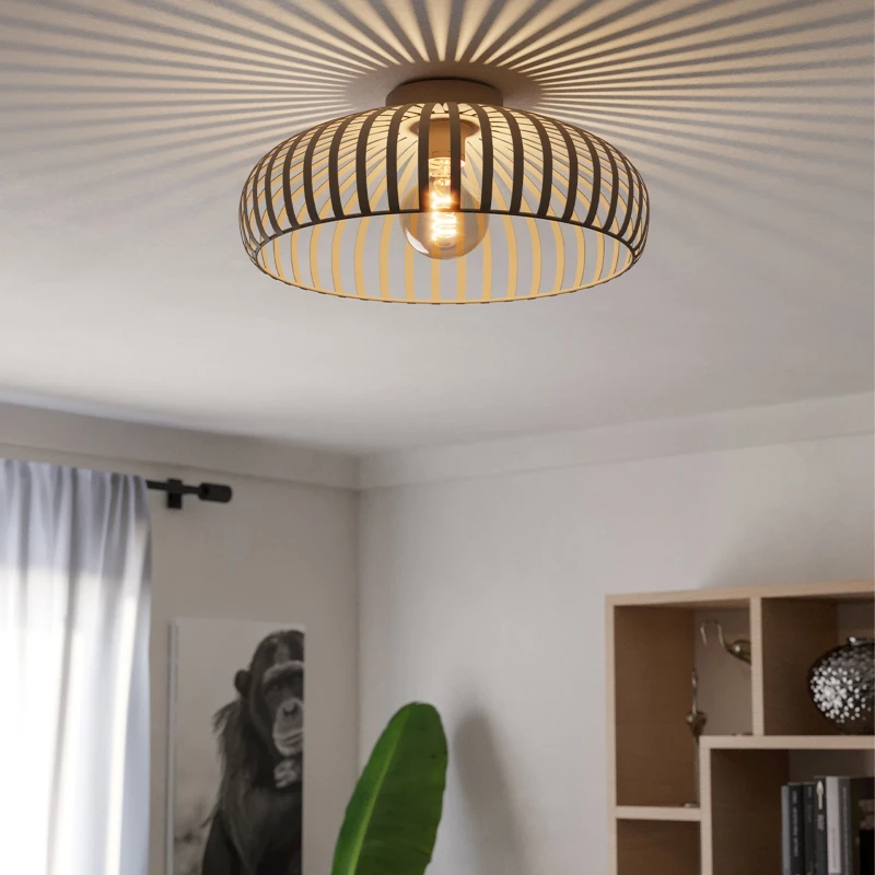 Image of Eglo Mogano 3 Sandy Steel Minimalist, Caged Style Ceiling Light, Cream 901747