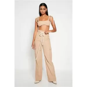 Image of I Saw It First Stone Woven Linen Wide Leg Trouser Co-Ord - Brown