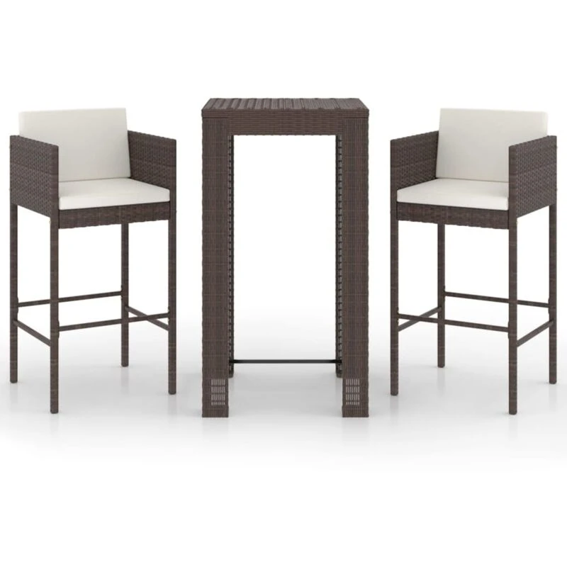 Image of VIDAXL 3 Piece Garden Bar Set with Cushions Poly Rattan Brown Vidaxl 8720286833346