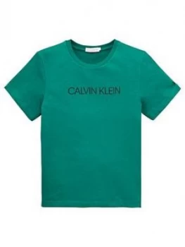 Image of Calvin Klein Jeans Boys Short Sleeve Logo T-Shirt - Green