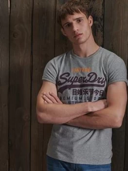 Image of Superdry Vintage Label Tri T-Shirt - Grey Marl, Size XS, Men