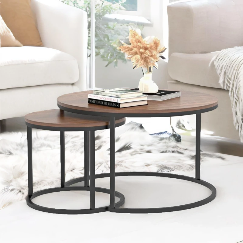 Image of Rafaelo Mobilia Set Of Round Nesting Tables Industrial in Brown Brown Unisex