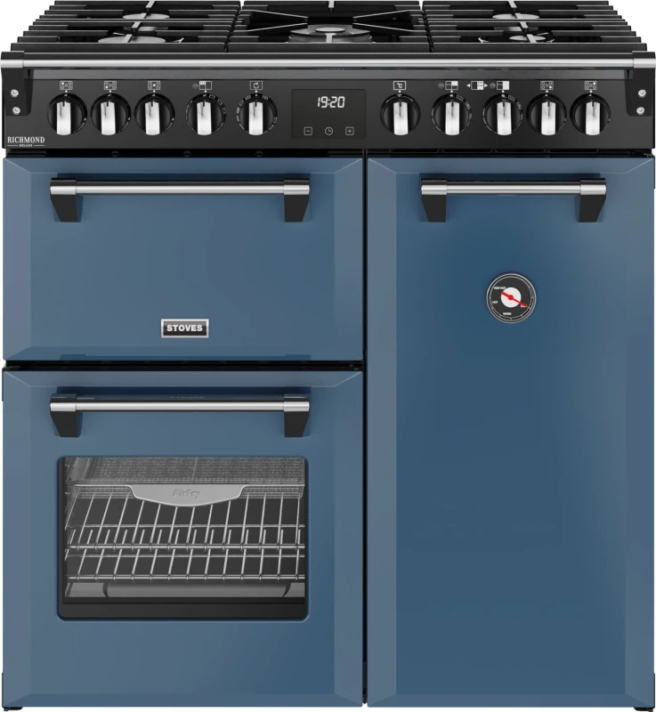 Image of Stoves Richmond Deluxe 90DF 90cm wide Dual Fuel Range Cooker with Gas Hob - Twilight Blue - A Rated