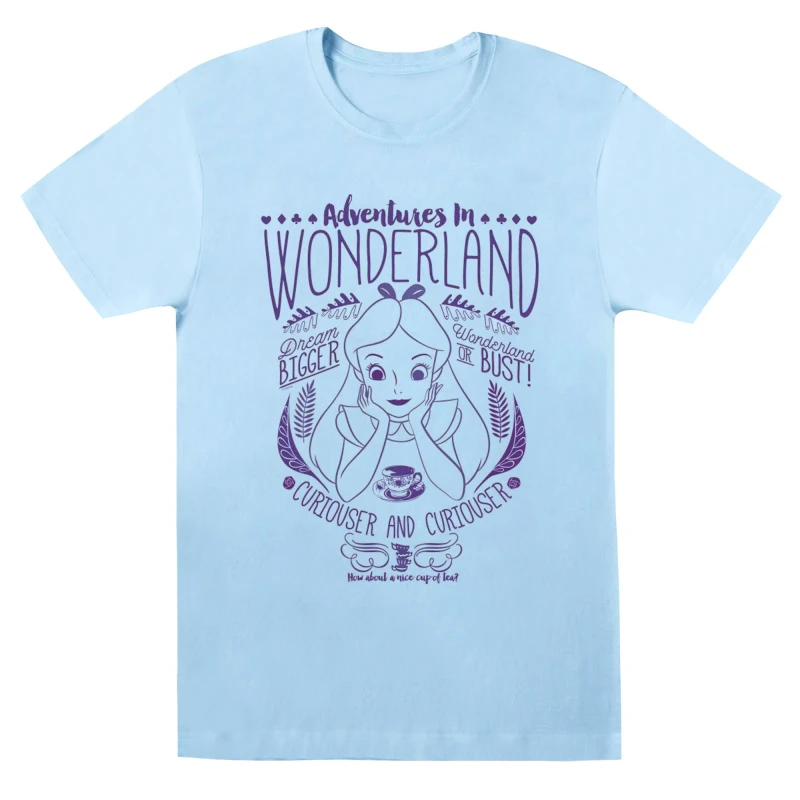 Image of Disney Men Alice In Wonderland Adventures In Wonderland T-Shirt in Baby Blue Size: Small Baby Blue S Male 5059568301994