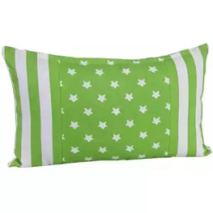 Image of Homescapes - Cotton Green Stripe Border, Stars Rectangular Cushion Cover,30 x 50cm - Green
