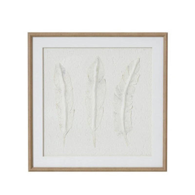 Image of Hill Interiors Solli White Feathers Art Mounted In Beaded Frame - Wood - L2 X W50 X H50 Cm - Brown