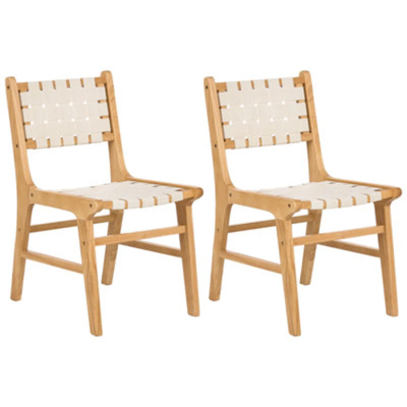 Image of Beliani Set Of 2 Dining Chairs Humble Rubberwood Light Brown