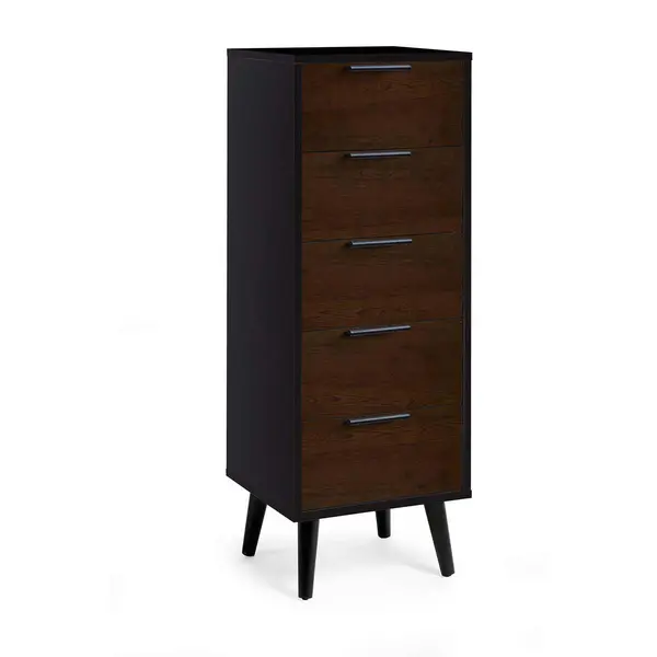 Image of Julian Bowen Alba 5 Drawer Narrow Chest - Soft Close - Walnut/Black ALB013