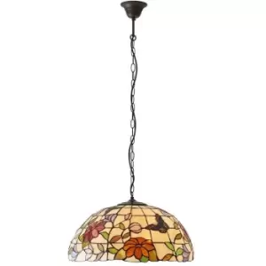 Image of Tiffany Glass Hanging Ceiling Pendant Light Bronze Chain Butterfly Shade i00089