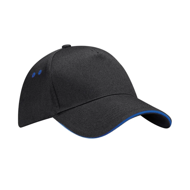 Image of Beechfield Womens 5 Panel Sandwich Peak Baseball Cap in Jet Black Jet Black Female One Size