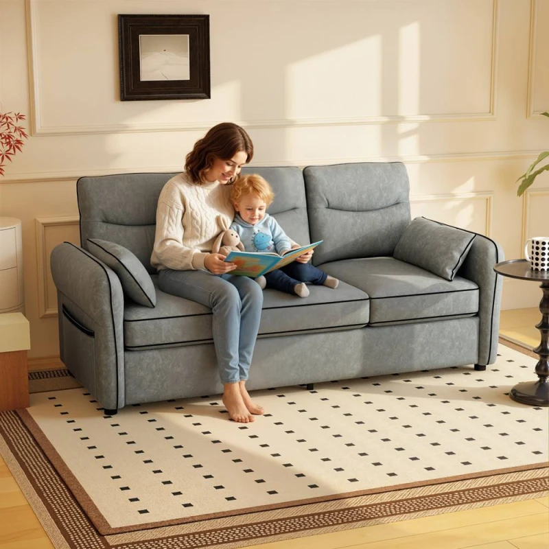 Image of HOMCOM 3 Seater Sofa, Faux Leather Couch with Thicken Cushion, Grey Grey Unisex 3 Seater