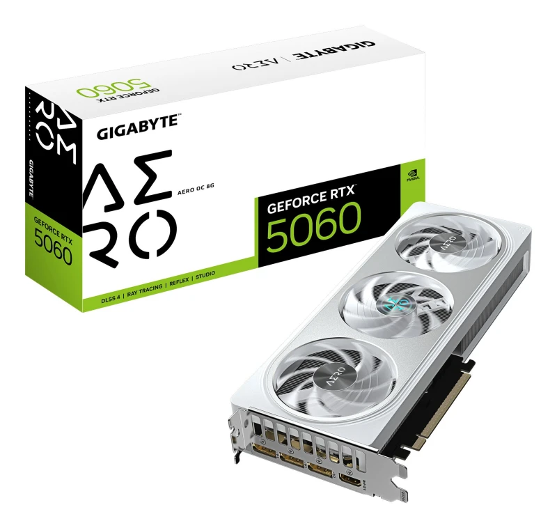 Image of Gigabyte Gigabyte GeForce RTX 5060 AERO OC 8G Graphics Card - 8GB GDDR7, 128bit, PCI-E 5.0, 2595 MHz Core Clock, 3 x DisplayPort, 1 x HDMI, GV-N5060AE