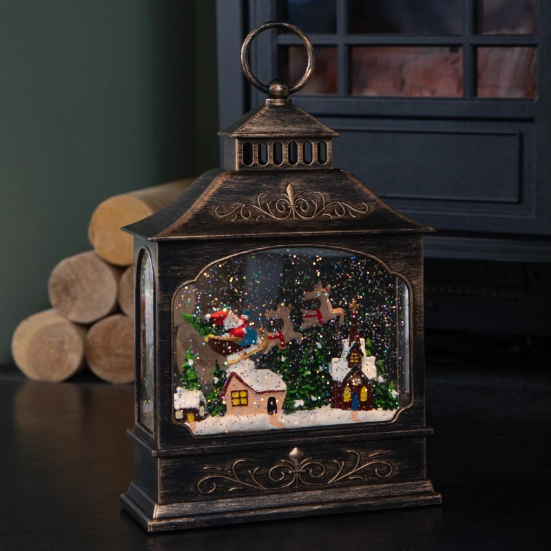 Image of 29cm Battery Powered Light up Flying Santa Christmas Water Spinner Lantern with LEDs