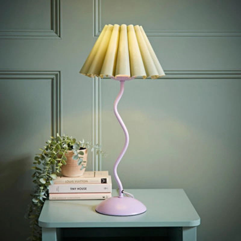 Image of ValueLights ValueLights Wiggle Sage Pleated Scallop Lamp Shade Pale Purple Metal Table Lamp and LED Bulb Purple One Size Unisex 5059406067273