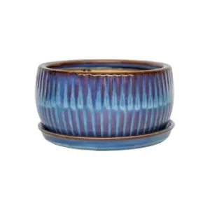 Image of Ivyline Set of 2 Sapphire Round Reactive Glaze Bonsai Planter