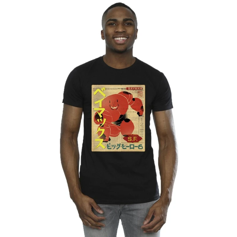 Image of Disney Men Big Hero 6 Baymax Baymax Newspaper T-Shirt in Black Size: Small Black S Male 5059934863200