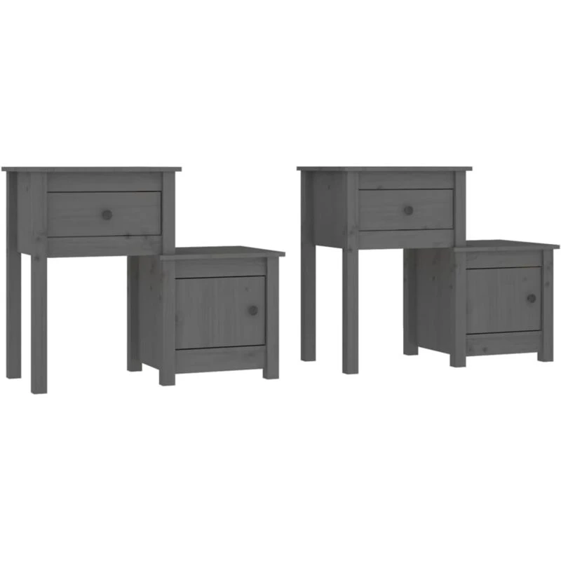 Image of Vidaxl Bedside Cabinet 2 Pcs Grey 79.5X38X65.5cm Solid Wood Pine, Grey 814544