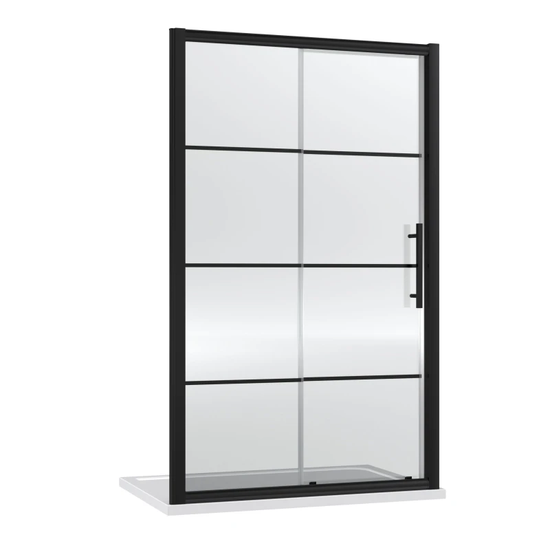 Image of Balterley 8mm Toughened Safety Glass Single Sliding Shower Door Black 1400mm Black