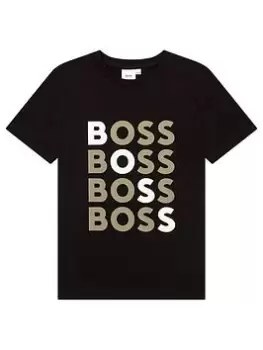 Image of BOSS Boys Multi Logo Short Sleeve T-Shirt - Black, Size 5 Years