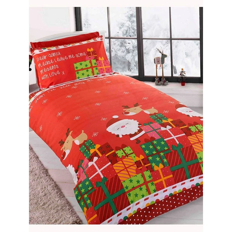 Image of Rapport Dear Santa Christmas Duvet Cover Set in Red Size: Single Red Unisex Single
