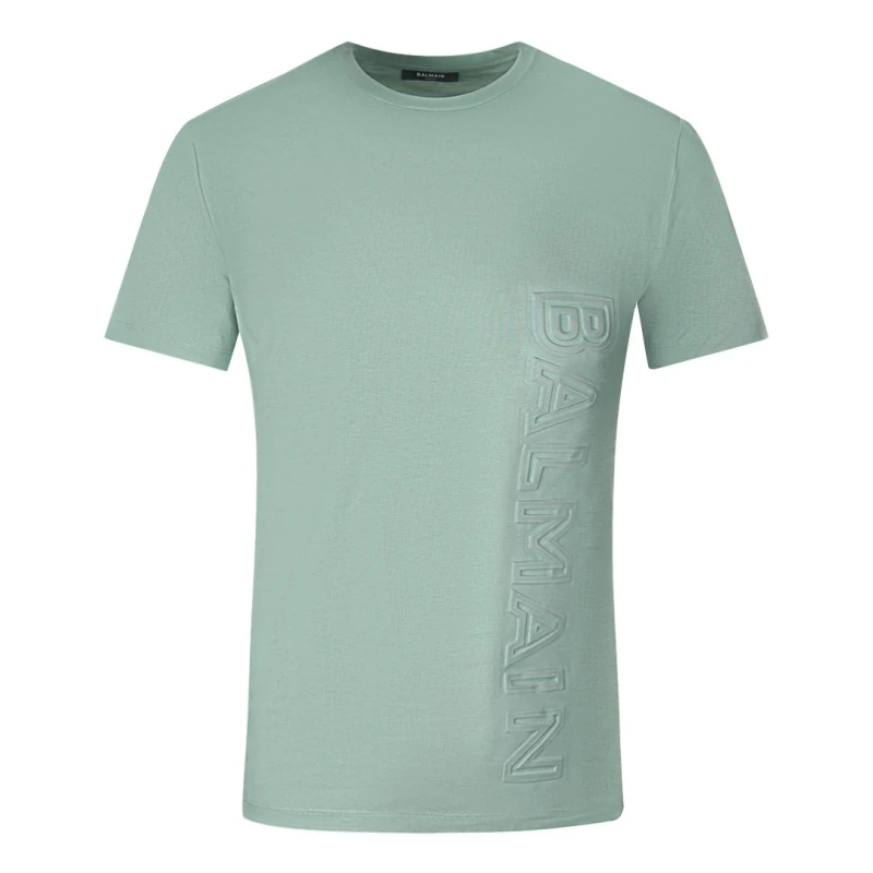 Image of Balmain Brand Embossed Logo Green T-Shirt Green