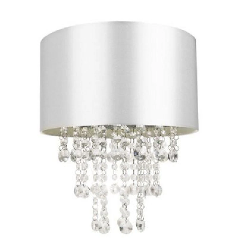 Image of Happy Homewares Modern Grey Satin Fabric Pendant Light Shade With Transparent Acrylic Droplets