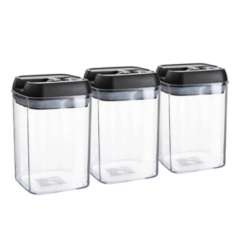 Image of Argon Tableware 3X Food Storage Containers - 800Ml - Black Airtight Plastic Storage Pantry Food Organiser With Flip Lock Lid