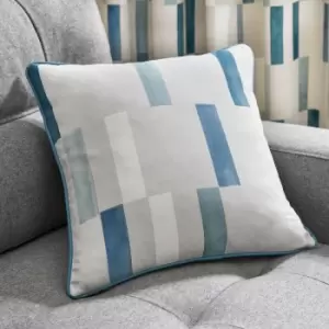 Image of Oakland Contemporary Print 100% Cotton Piped Edge Filled Cushion, Teal, 43 x 43cm - Fusion
