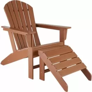 Image of Garden chair with footstool in an Adirondack design - sun lounger, garden lounger, plastic garden chair - brown - brown