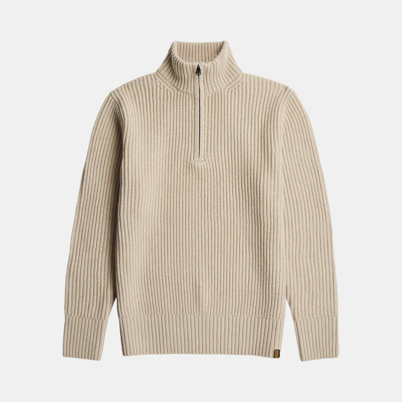 Image of G Star Mens Chunky Quarter Zip Knitted Top Ecru male Small