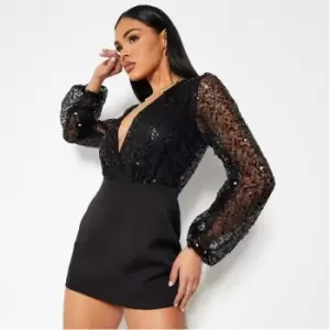 Image of I Saw It First Sequin Wrap Front Plunge Bodysuit - Black