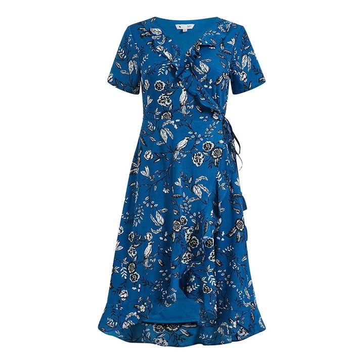 Image of Yumi Blue Bird Print 'Leila' Wrap Dress - 8