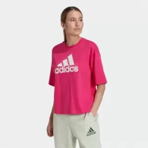 Image of adidas Essentials Multi-Colored Logo Loose Fit Crop Top W - Team Real Magenta / White / Wh
