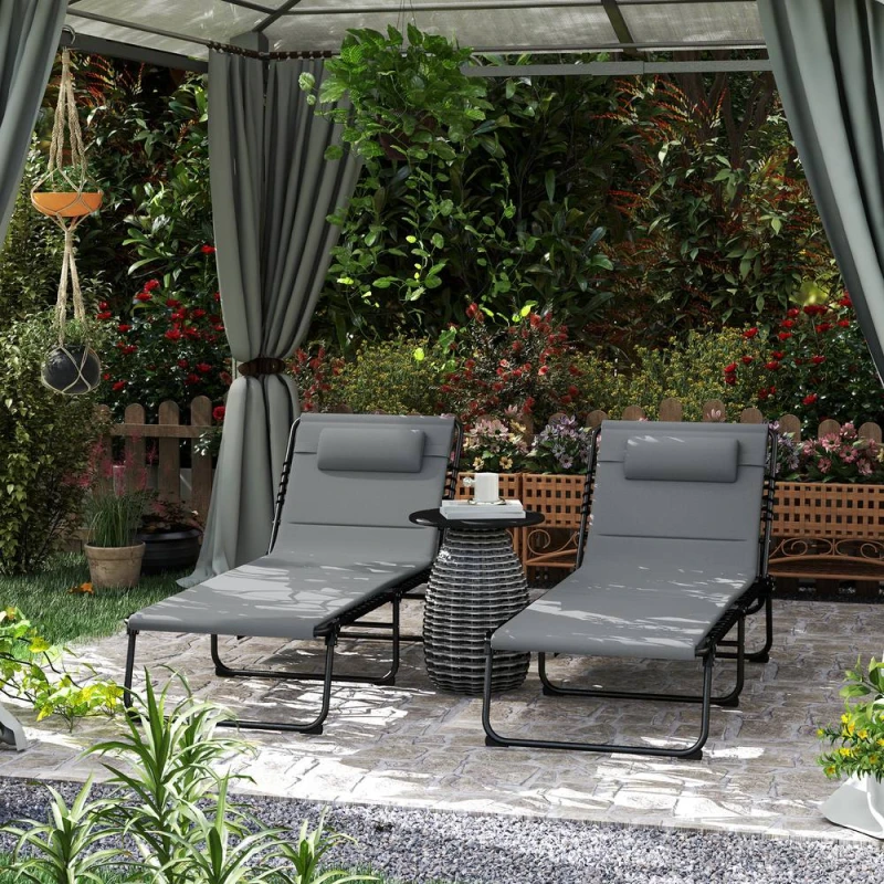 Image of Outsunny Folding Sun Loungers Set of 2, Reclining Sun Bed, Charcoal Grey 84G-606V70CG