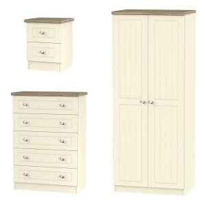 Image of Robert Dyas Wilcox Wardrobe - Chest of Drawers and Bedside Cabinet Set - Cream Ash